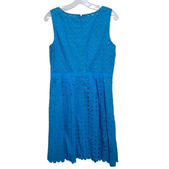 Ann Taylor LOFT Teal Blue Green Diamond Eyelet Sleeveless Dress sz 8 - Picture 6 of 9